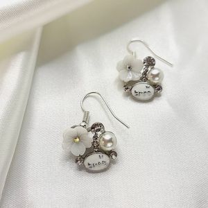 White Flower Pear Rhinestone Crystal Earrings